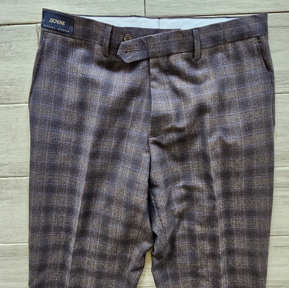 ⭐️NEW Zignone Men's Plaid Brown Pants - Picture 5 of 7